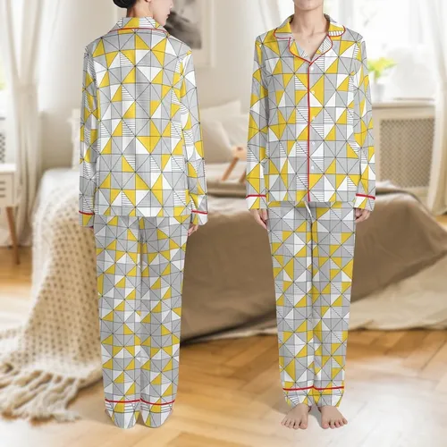 Kids Beginner Pajama Sewing Pattern PDF: Geometric Stripe & Yellow DIY Sleepwear 2-10Y Satin Pajamas Set