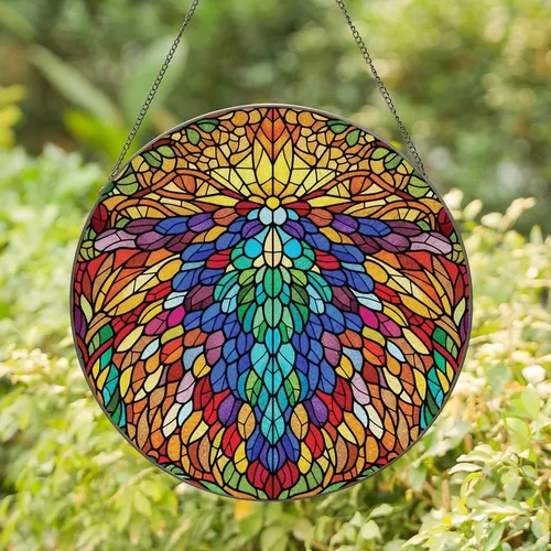 Art Lovers' Vibrant Tiffany Stained Glass Jewel Tone Botanical Mosaic Art Design Stained Glass Suncatcher
