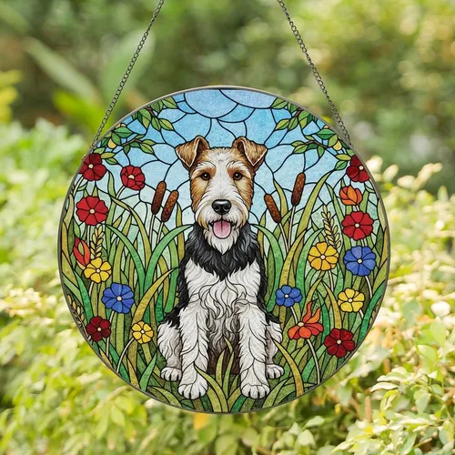 Dog Lovers' Cheerful Wire Fox Terrier Tiffany Stained Glass Nature Mosaic Stained Glass Suncatcher