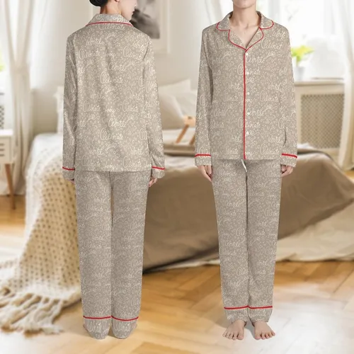 Bridesmaid Personalized Name & Initials Satin Loungewear: Soft Love Script Print Set Satin Pajamas Set