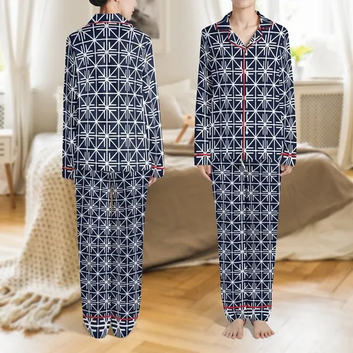 Couples Custom Silky Satin Pajamas: M&R Initial Trellis Design - Monogram Sleep Set Satin Pajamas Set