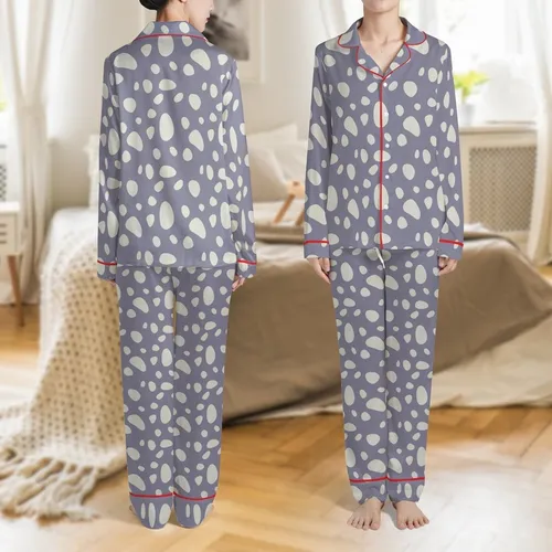 Women's Kingston Muted Lavender Abstract Pebble Linen Pyjama Set Satin Pajamas Set