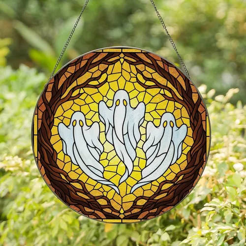 Art Lovers' Tiffany Stained Glass Ethereal Ghosts Gnarled Frame Warm Golden Amber Mosaic Stained Glass Suncatcher