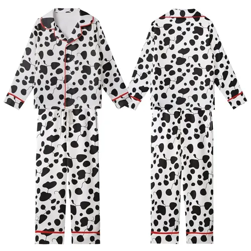 Modern Style Enthusiasts' Dynamic Black White Organic Interconnected Rounded Shapes Pattern Kid Satin Pajamas Set