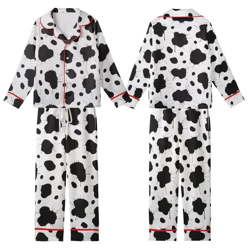 Art Lovers' High Contrast Black White Organic Fluid Ink Splatter Abstract Pattern Kid Satin Pajamas Set