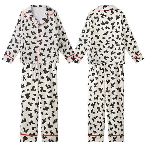 Modern Style Seekers' Bold Black Irregular Splotches & Blobs Organic Pattern on Creamy Off-White Kid Satin Pajamas Set