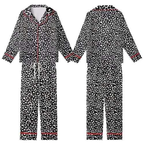 Minimalist Style Enthusiasts' High Contrast Flat Graphic Organic Irregular Black Blotches Pattern Kid Satin Pajamas Set