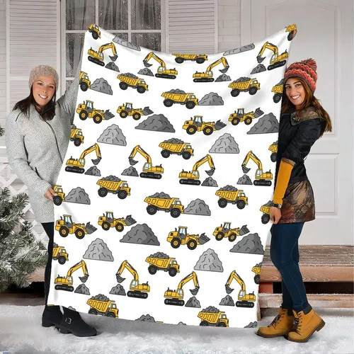 Graphic Construction Vehicles Bright Yellow Charcoal Grey 2D Art Pattern Bedding Set