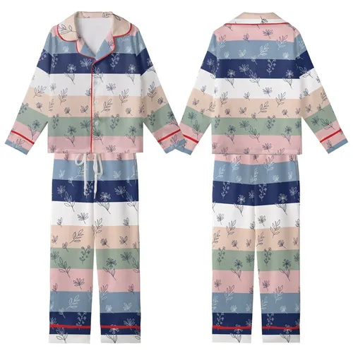 Bridesmaid & Bride Minimalist Botanical Line Art 100% Cotton Short Sleep Set Kid Satin Pajamas Set