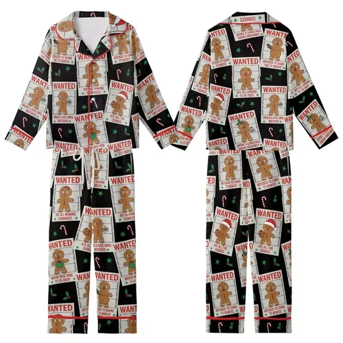 Holiday Enthusiast Gingerbread: Wanted Poster Festive Antics Collage - Whimsical Black Red Green Design Kid Satin Pajamas Set