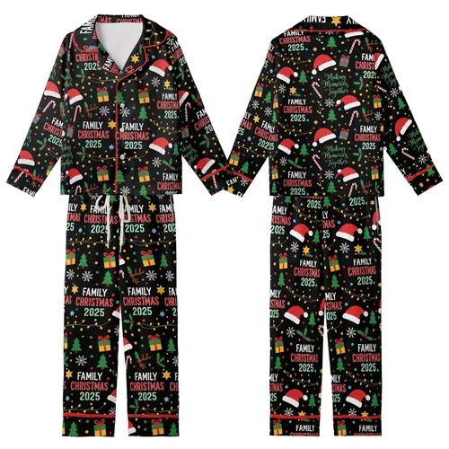 Family Christmas 2025 Celebration: Cheerful 'Making Memories' Seamless Pattern Design Kid Satin Pajamas Set