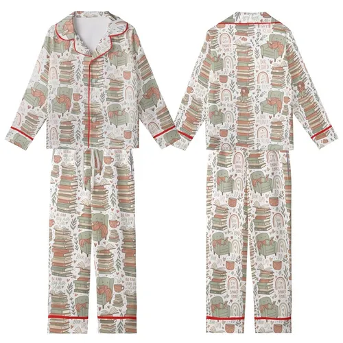 Women's Book Lover Satin Pajamas: Whimsical Literary 'Banned Books' Print Sleep Set Kid Satin Pajamas Set