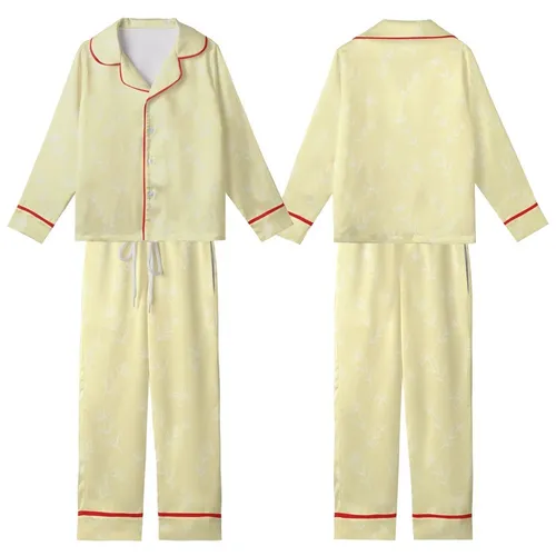 Women's Muslin Cotton Pajamas: Delicate Pale Yellow Wildflower Botanical Print - Breathable Sleepwear Kid Satin Pajamas Set