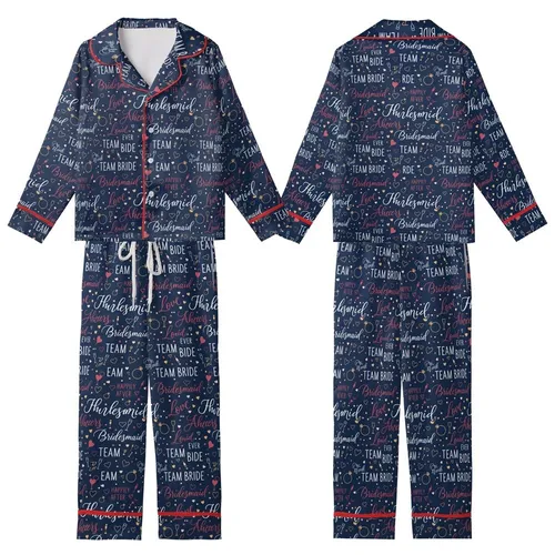 Bridal Party Satin Pajama Set: Cheers Script & Heart Pattern - Monogram Camisole Sleepwear Satin Short-Sleeve Pajamas Set