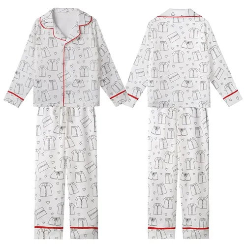 Cozy Loungewear Pajamas: Minimalist Black White Pajama & Heart Pattern Kid Satin Pajamas Set