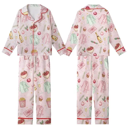 Festive Holiday Pajamas: Watercolor PJs Prosecco Pink Mint Gold Star Print Kid Satin Pajamas Set