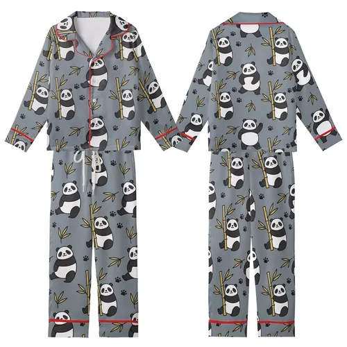 Vizsla Dog Digital Garment Guide: Cartoon Panda Bamboo Print Small DIY Sleepwear Project Kid Satin Pajamas Set