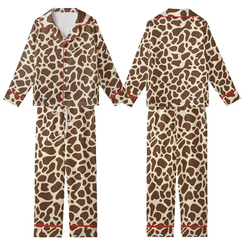 Dynamic Organic Texture: Chocolate Brown & Cream Abstract Earth Pattern - Seamless All-Over Graphic Kid Satin Pajamas Set