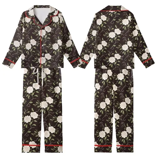 Bridesmaid Bridal Party Dark Brown Rose Botanical Satin Shorts & Cami Set Kid Satin Pajamas Set