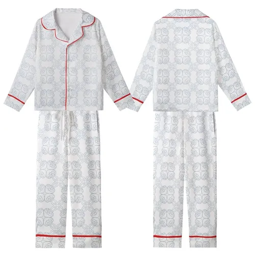Elegant Geometric Pattern: Interlocking Quatrefoil Muted Blue Swirl Line Art Design Kid Satin Pajamas Set
