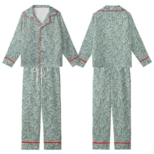 Women's Botanical Sage Flow Loungewear Set - Soft Modal, Loose Sleeves, Internal Pockets Kid Satin Pajamas Set