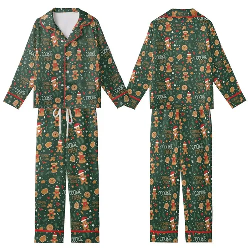Expecting Parents Christmas Gingerbread Baby Reveal All-Over Pattern Festive Design Kid Satin Pajamas Set
