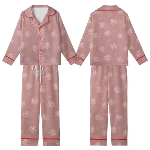 Bridesmaid Dusty Rose Silky Satin Sleep Set: Personalized White Rose Eye Mask & Scrunchie Kid Satin Pajamas Set