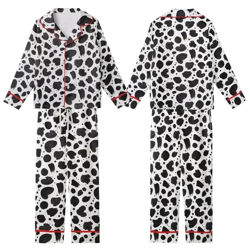 Modern Style Enthusiasts' High Contrast Black Inkblot Organic Abstract Brushstroke Pattern Kid Satin Pajamas Set