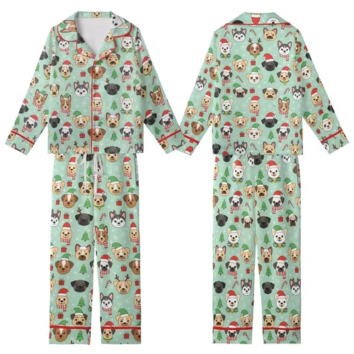 Dog Lover Family Christmas Pajamas: Festive Cartoon Dogs & Holiday Gifts Sleep Set Kid Satin Pajamas Set