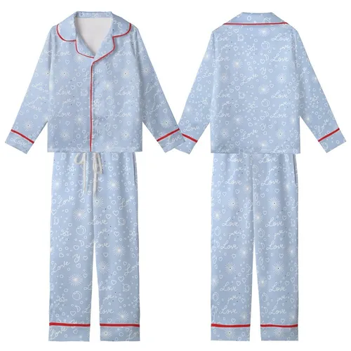 Bridesmaid & Bride Satin Pajama Set: Minimalist Love Ring Heart Long Sleeve Design Kid Satin Pajamas Set