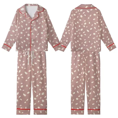 Women's Dusty Rose Minimalist Off-White Hand-Drawn Organic Shapes Pattern Kid Satin Pajamas Set