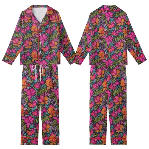 Women's Indian Floral Hand Block Print Cotton Pajama Set: Vibrant Abstract Botanical Nightwear Kid Satin Pajamas Set