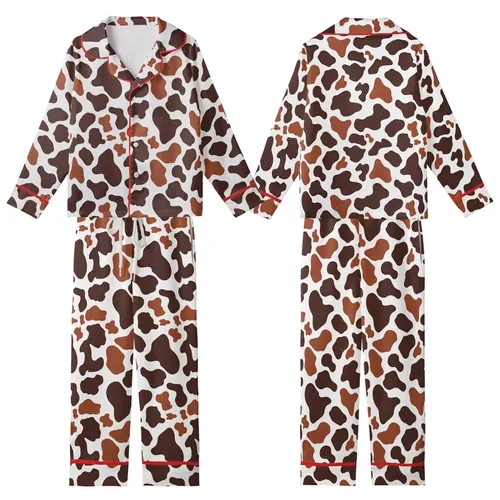 Vizsla & Large Dog Fleece Pajamas: Handmade Organic Chocolate Cow Print Sleepwear Kid Satin Pajamas Set