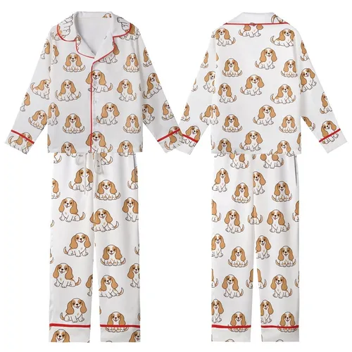 Women's Soft Polycotton Pajama Set: Playful Blenheim Cavalier King Charles Dog Design Kid Satin Pajamas Set