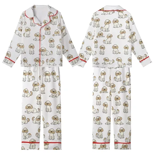 Women's Goldendoodle Labradoodle Pajamas: Playful Beige Doodle Dog Print - Soft Polycotton Shorts Set Kid Satin Pajamas Set