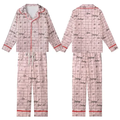 Women's Pastel Pink 30-Day Goal Pajamas: Minimalist Script Grid Sleep Set Kid Satin Pajamas Set