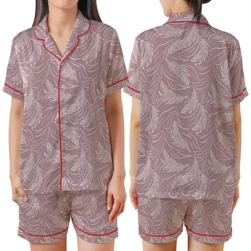 Bridesmaid & Bride Silky Satin Pajamas: Removable Feather Cuff Sleep Set - Luxurious Wedding PJs Satin Short-Sleeve Pajamas Set