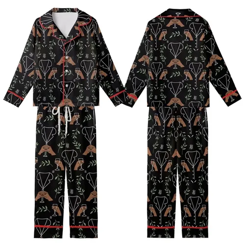 Bridesmaid Black Satin Pajamas -  Monogram Wedding Party Sleepwear Set Kid Satin Pajamas Set