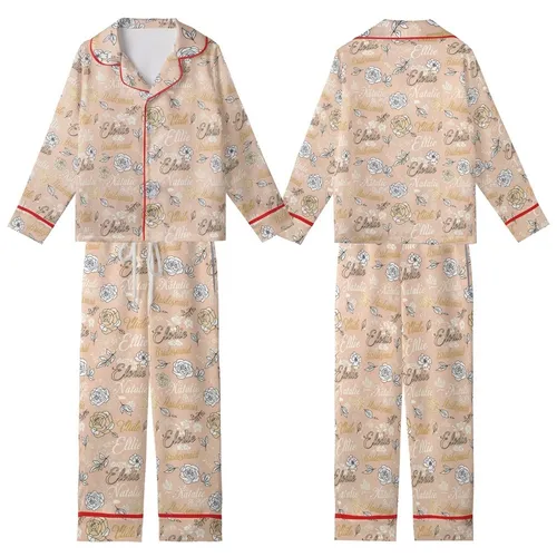 Bridesmaid & Bride Satin Sleep Set: Champagne Rose Script Personalized Bridal Loungewear Kid Satin Pajamas Set
