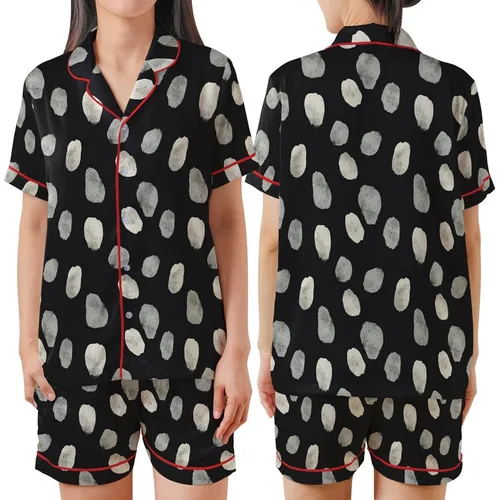 Modern Style Enthusiasts Monochromatic Abstract Organic Stone Texture Pattern, Charcoal Grey Light Grey Hand-Drawn Shapes Satin Short-Sleeve Pajamas Set