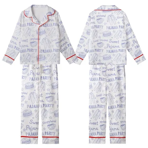 Sleepyhead's Whimsical Periwinkle Doodle All-Over Pattern Kid Satin Pajamas Set