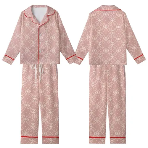 Bridesmaid Pajamas: Muted Rose Filigree Floral Modal Sleep Shorts Set Satin Short-Sleeve Pajamas Set
