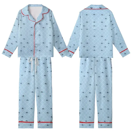 Women's Bridesmaid Monogram Sky Blue Trellis Satin Sleep Set Kid Satin Pajamas Set