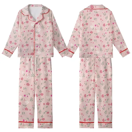 Bridesmaid & Bride Ruffle Tie Tank Set: Whimsical Blush Rosebud Floral Satin Pajamas Kid Satin Pajamas Set