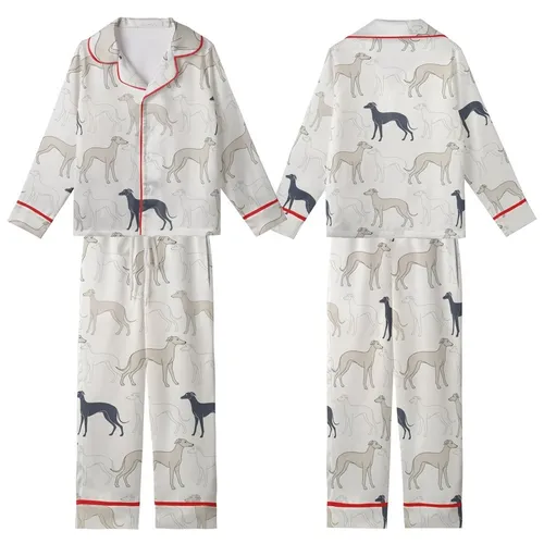 Greyhound Whippet Galgo: Minimalist Italian Greyhound Pattern Bamboo Stretch Bodysuit Kid Satin Pajamas Set