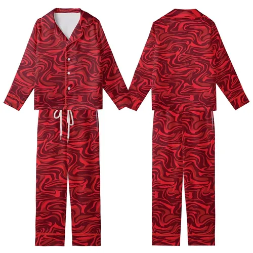 Women's All-Season Ruby Red Abstract Silk Pattern Polyester V-Neck Shorts Pajama Set Kid Satin Pajamas Set
