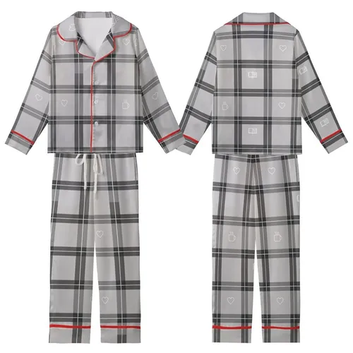 Cozy Everyday: Charcoal Tartan Plaid with Coffee Book Heart Icons - Muted Grey Style Kid Satin Pajamas Set
