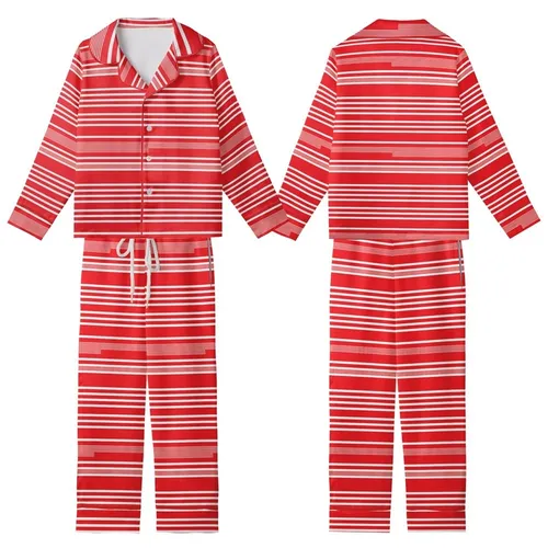 Dynamic Style: Vibrant Red & White Multi-Width Horizontal Stripes - Fashion Piece Kid Satin Pajamas Set