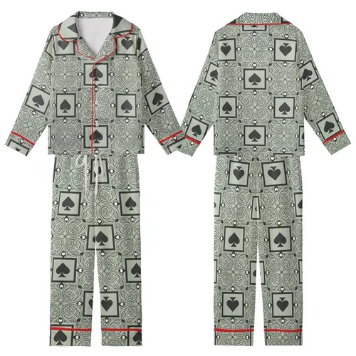 Classic Heritage Motif: Greek Key Acanthus Heart Spade Pattern - Sage Charcoal Decorative Fabric Kid Satin Pajamas Set
