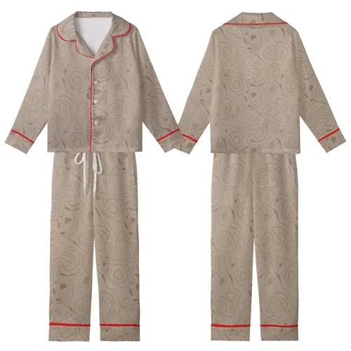 Sophisticated Minimalist Style Subtle Taupe Organic Lines Abstract Shapes All-Over Print Design Kid Satin Pajamas Set